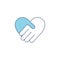 Handshake blue icon in heart shape vector illustration isolated