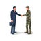 Handshake businessman and soldier. Symbol of successful negotiations.