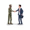 Handshake businessman and soldier. Symbol of successful negotiations.