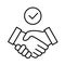 Handshake with check icon. Commitment line symbol