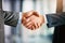 Handshake close view background. Business agreement