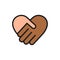 Handshake color icon in heart shape