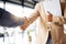 Handshake, contract deal and business partnership of a b2b meeting with shaking hands. Networking, hiring and