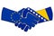 Handshake of countries with flags. Business partnership connection concept of the European Union and Bosnia And