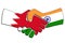 Handshake of countries with wavy flags. Business partnership connection concept of the Bahrain and India. Trade