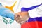Handshake on Cyprus and Russia flag background