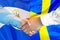 Handshake on El Salvador and Sweden flag background. Support concept