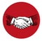 Handshake engraving in red circle