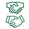 Handshake and fist bump outline icon with agreement or partnership line pictogram