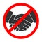 Handshake forbidden vector sign. No collaboration sign on white background. No dealing icon isolated
