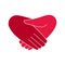 Handshake in the form of a heart is a symbol of friendship, help, cooperation or charity and volunteering