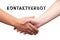 Handshake with german text kontaktverbot, in english no contact