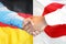 Handshake on Germany and Japan flag background