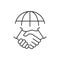 Handshake and globe line icon. International agreement concept. World partnership linear symbol.