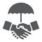 Handshake glyph icon, privacy and trust, security treaty sign, vector graphics, a solid pattern on a white background.