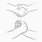 Handshake hand-drawn signs set. Brotherly and friendly drawing shake hands. Vector.