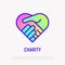 Handshake in heart thin line icon with gradient
