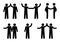 Handshake icon, stick figure man, people hold hands, human silhouette
