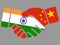 Handshake with India and China flags vector