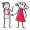 Handshake between man and woman, business deal, friendship, male and female stick figures