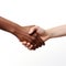 Handshake men and women. men and women shaking hands on white background