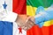 Handshake on Panama and Ethiopia flag background