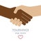 Handshake people with differnet skin color tolerance concept