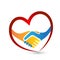 Handshake people love heart union concept logo vector icon