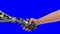 Handshake with robot on blue