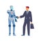 Handshake between robot, businessman, joint teamwork of human and android