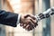 A handshake between a robot and a human. Generative AI technology