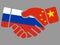 Handshake with Russian and China flags vector