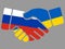 Handshake with Russian and Ukrainian flags vector