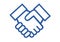 Handshake shaped icon. Blue icon on a white background.