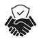 Handshake and shield icon. Business agreement with check mark and protect secure sign.