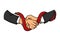 Handshake with a snake. Dangerous business deal. Red snake, two hands. Vector illustration on white background