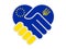 Handshake symbol in the colors of the national flags of EU and Ukraine, forming a heart. The concept of peace, friendship