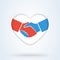 Handshake sympathy, love and friendship concept. Hands together. Heart symbol. Vector illustration