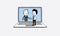 Handshake of two business people on laptop background. on line communication concept. isolated illustration outline hand dr