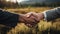 handshake of two businessmen forest production industry of wood and furniture and natural resources