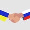 Handshake Ukraine and Russia. No More War. Negotiations, agreements peace between russia and ukraine.