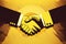 Handshake. Yellow business illustration. Generative AI.