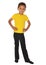 Handsome african american boy in yellow t-shirt on white background