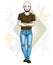 Handsome bald young man standing. Vector illustration of man wit