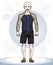 Handsome bald young man standing. Vector illustration of sportsman with beard and whiskers. Active and healthy lifestyle theme c