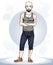 Handsome bald young man standing. Vector illustration of sportsman with beard and whiskers. Active and healthy lifestyle theme c