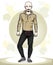 Handsome bald young man standing. Vector illustration of sportsman with beard and whiskers. Active and healthy lifestyle theme c