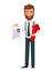 Handsome bearded businessmanHandsome bearded businessman holding document and red arrow.