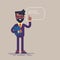 Handsome black businessman with beard and glasses raising up his finger to give advice or recommendation. Vector.