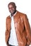 Handsome black man with leather jacket isolated